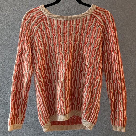 Willow and Clay Sweaters - Willow and Clay Orange and Cream Knit Sweater Sz M